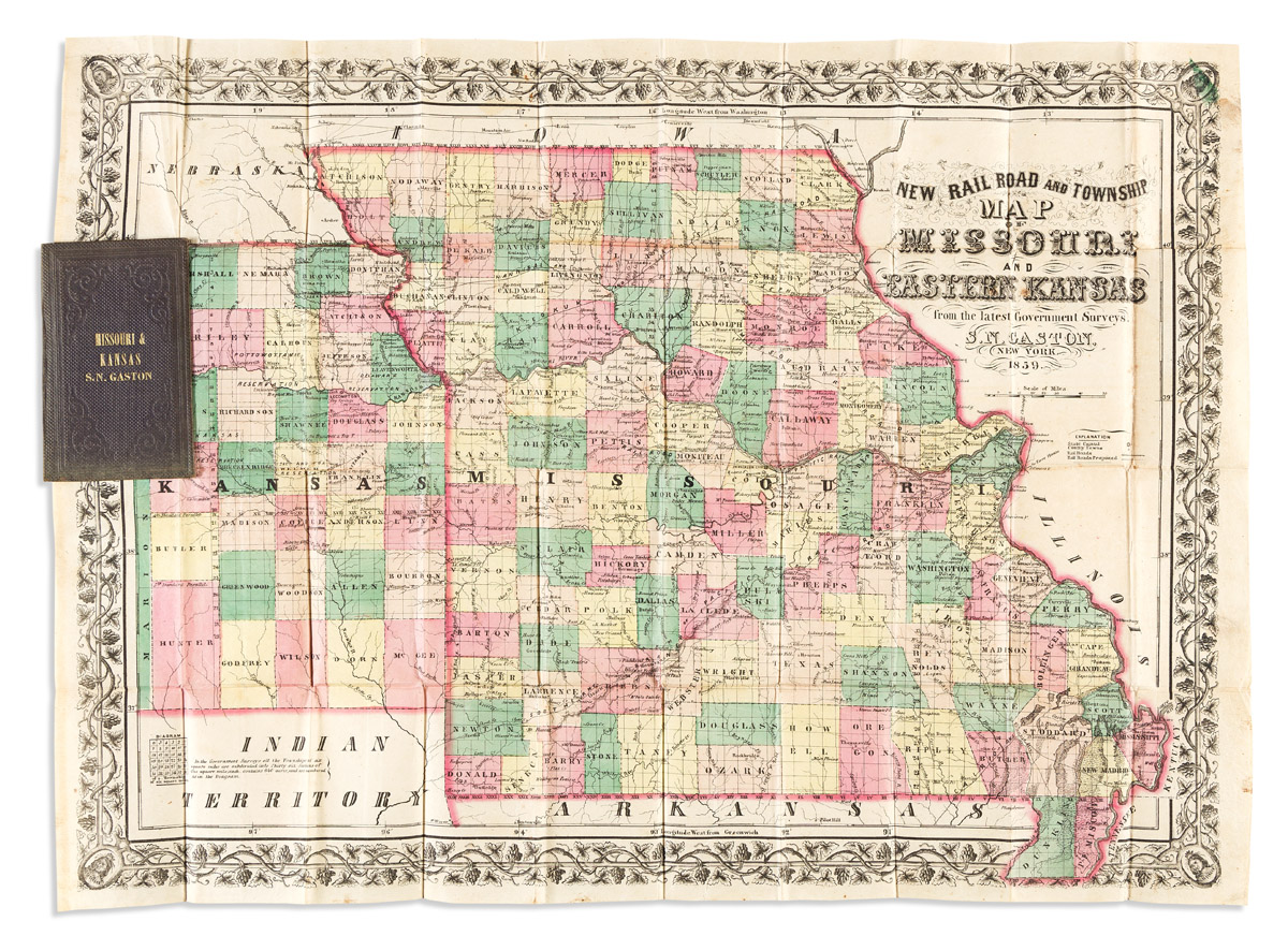 (MISSOURI.) Samuel N. Gaston. New Railroad and Township Map of Missouri and Eastern Kansas.